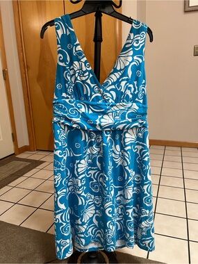 Lilly Pulitzer Teal Blue and White V-Neck Sleeveless Midi Dress